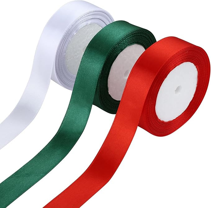 Naler 3 Rolls 1”x 25 Yards Satin Ribbon Christmas Double Faced Satin Ribbon Rolls for Gift Wrap... | Amazon (US)