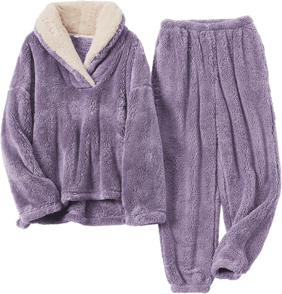 Womens Fluffy Pajamas Set Fleece Pullover Pants Oversized Plush Sleepwear Cozy Fuzzy Loungewear L... | Amazon (US)