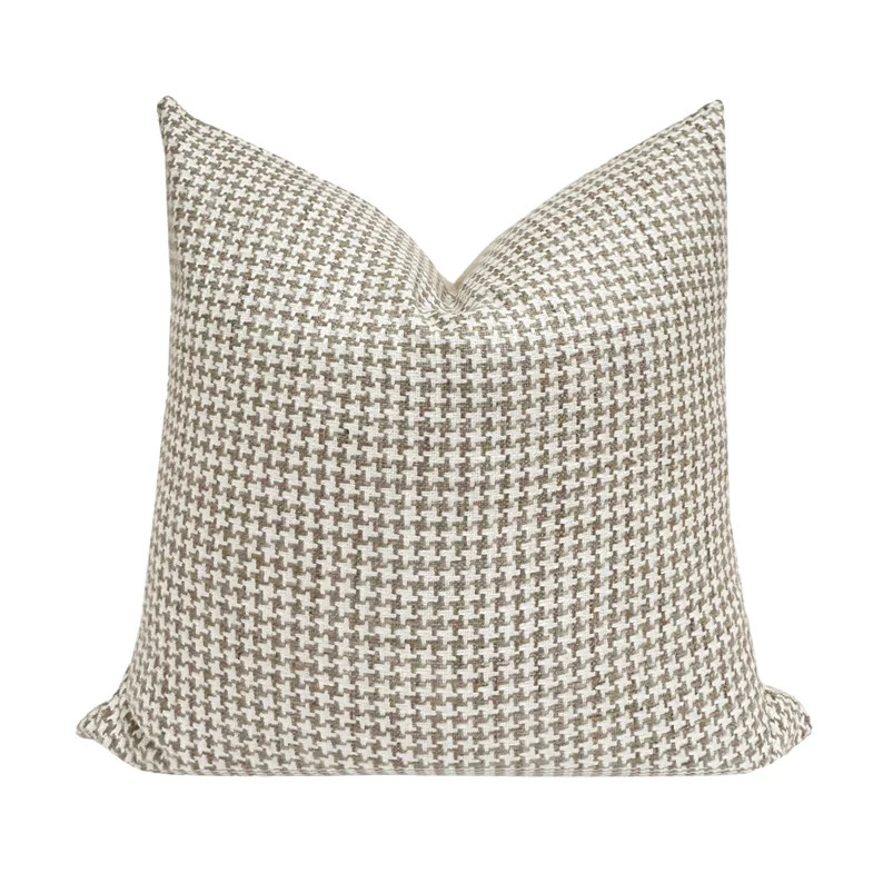 TABITHA Designer Brown Houndstooth Pillow Cover, Tan Pillow, Spring Pillow, Brown and White Pillo... | Etsy (US)