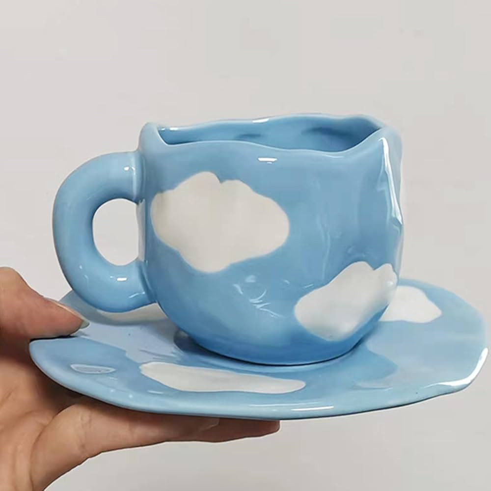 Disoza Set di tazze da caffè con piattino, dolce nuvola sul cielo, tazza regalo per donne, per c... | Amazon (IT)