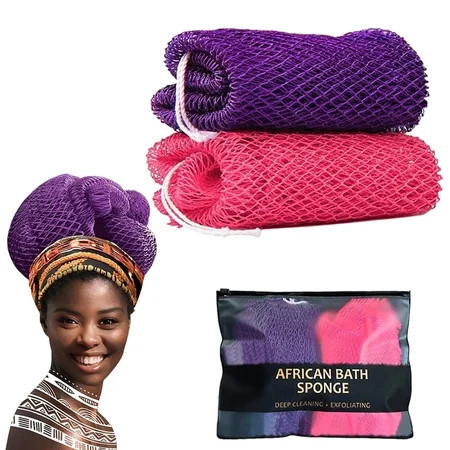African Net Sponge Authentic - 2 Pieces Real African Exfoliating Loofah Sponge with Knots - African Net Wash Cloths for Body Scrubber Exfoliator Purple & Pink - Back Scrub for Shower Bath Accessories | Walmart (US)