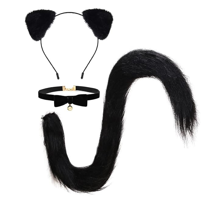 Merroyal Cat Ears Headband Balck Tail Set Halloween Accessory Cat Costume Accessories with Bell C... | Amazon (US)