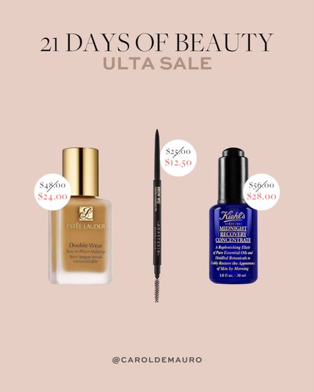 Today's 21 Days of Beauty sale from Ulta features products from Estée Lauder, Anastasia and Kiehl's!

#beautypicks #onsalenow #makeupessentials #skincaremusthaves

#LTKFind #LTKunder50 #LTKbeauty