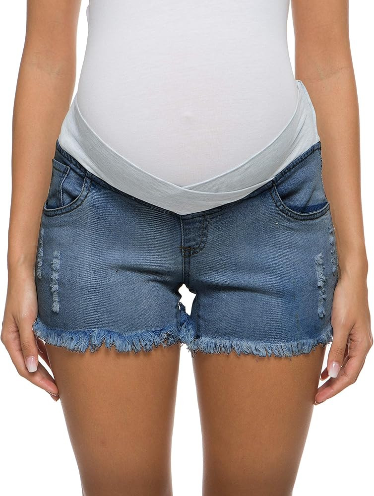 Foucome Women's Maternity Ripped Jean Shorts Summer Distressed Denim Shorts | Amazon (US)