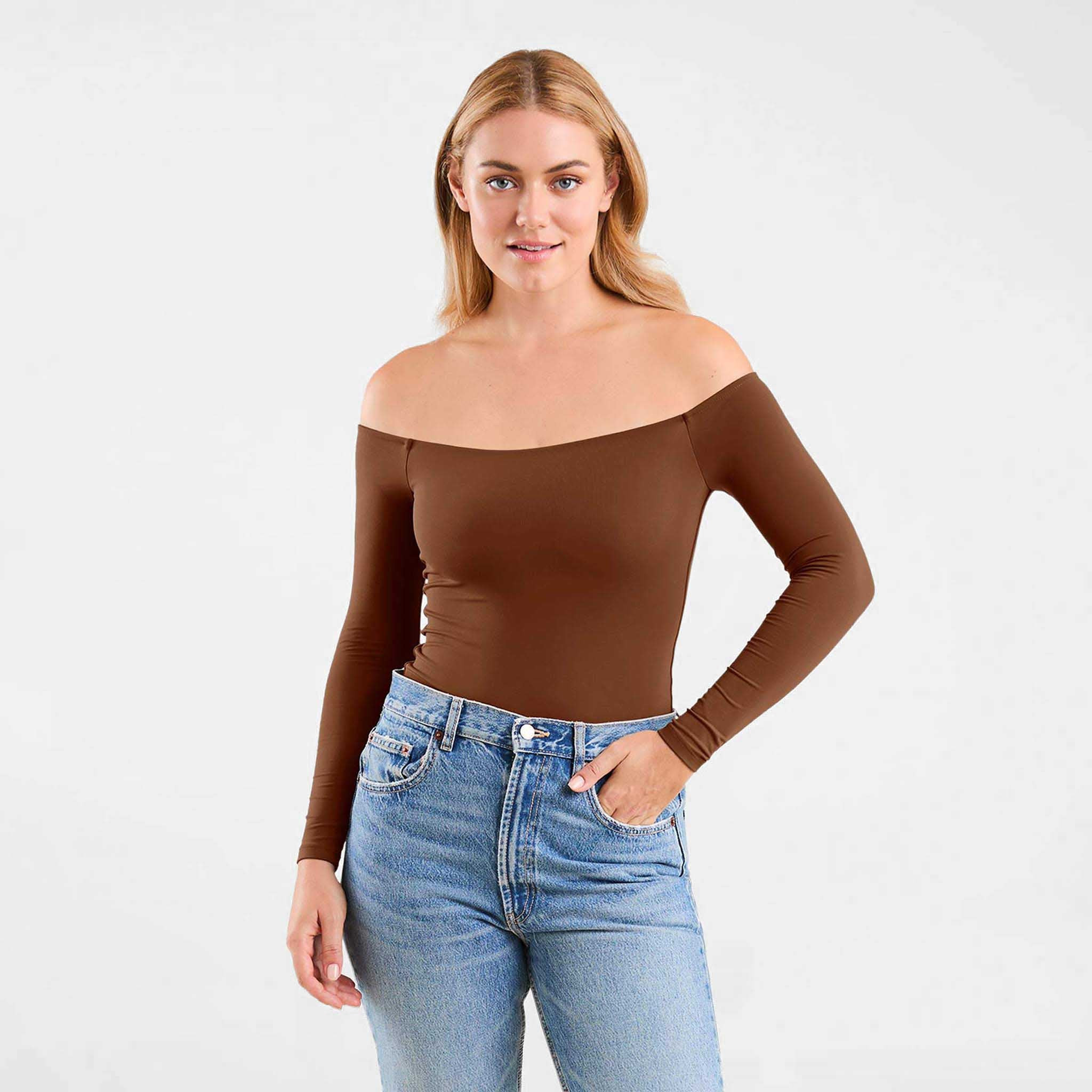 Off The Shoulder Bodysuit | Chocolate | Nuuds US
