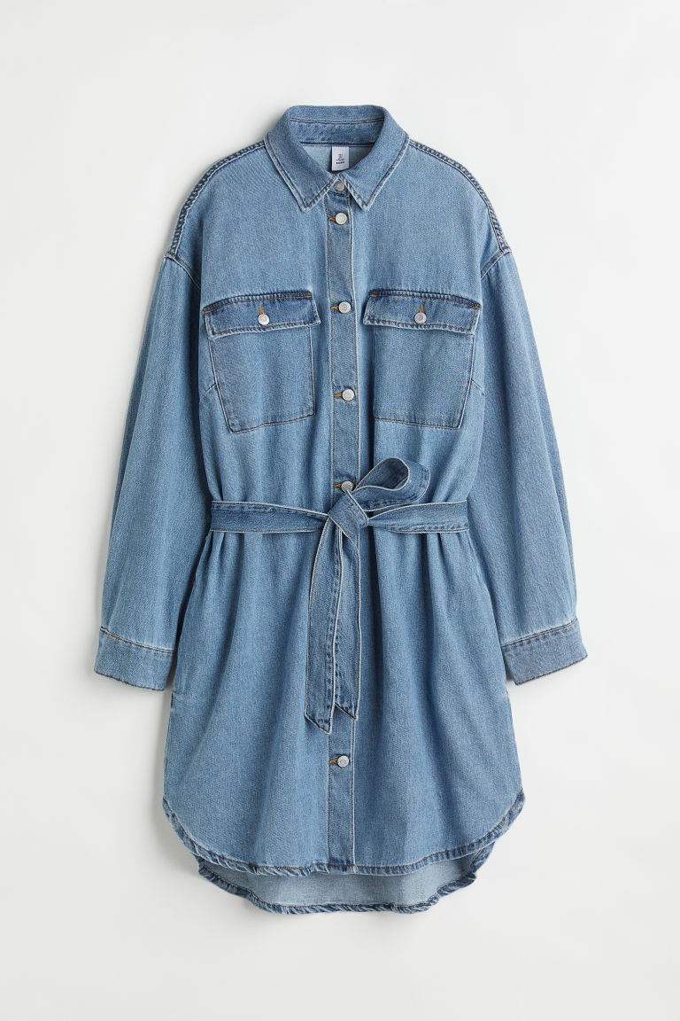 H & M - Tie-Belt Denim Dress - Blue | H&M (US + CA)