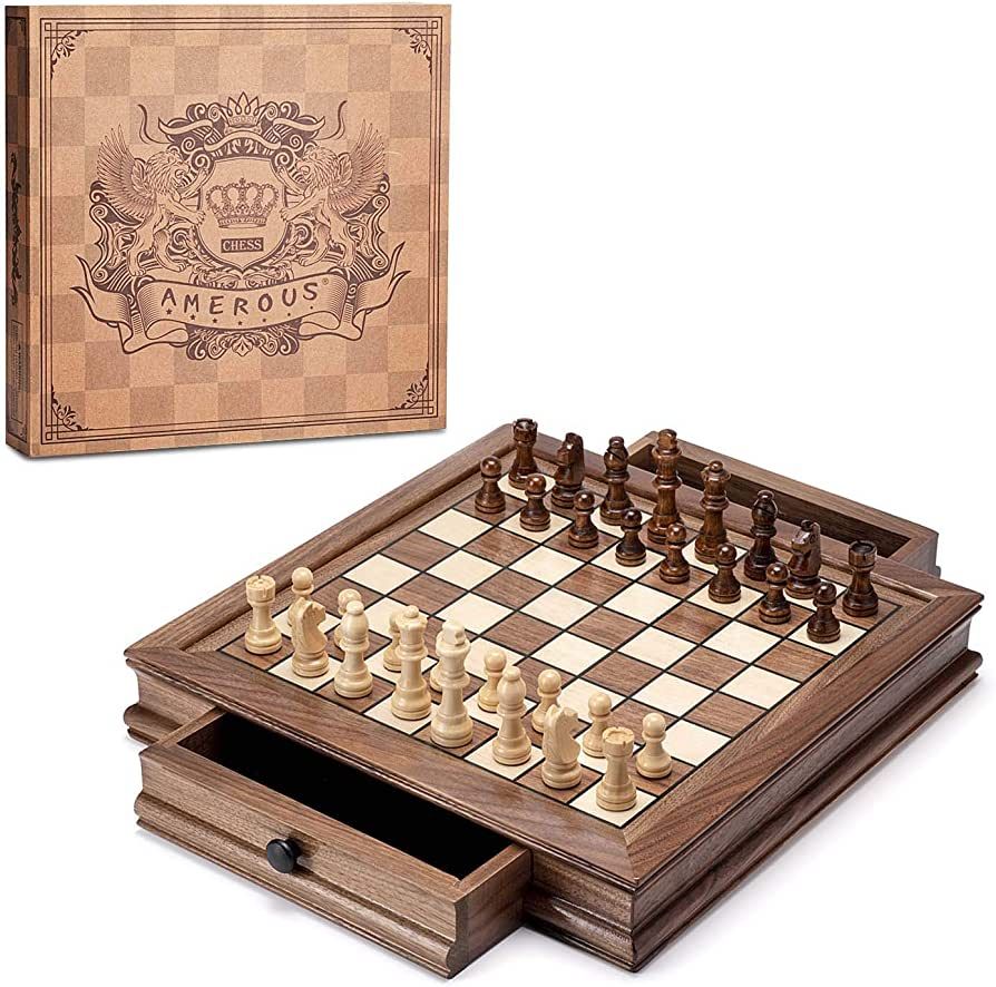 AMEROUS Magnetic Wooden Chess Set, 12.8" x 12.8" Walnut Chess Board Game with 2 Built-in Storage ... | Amazon (US)