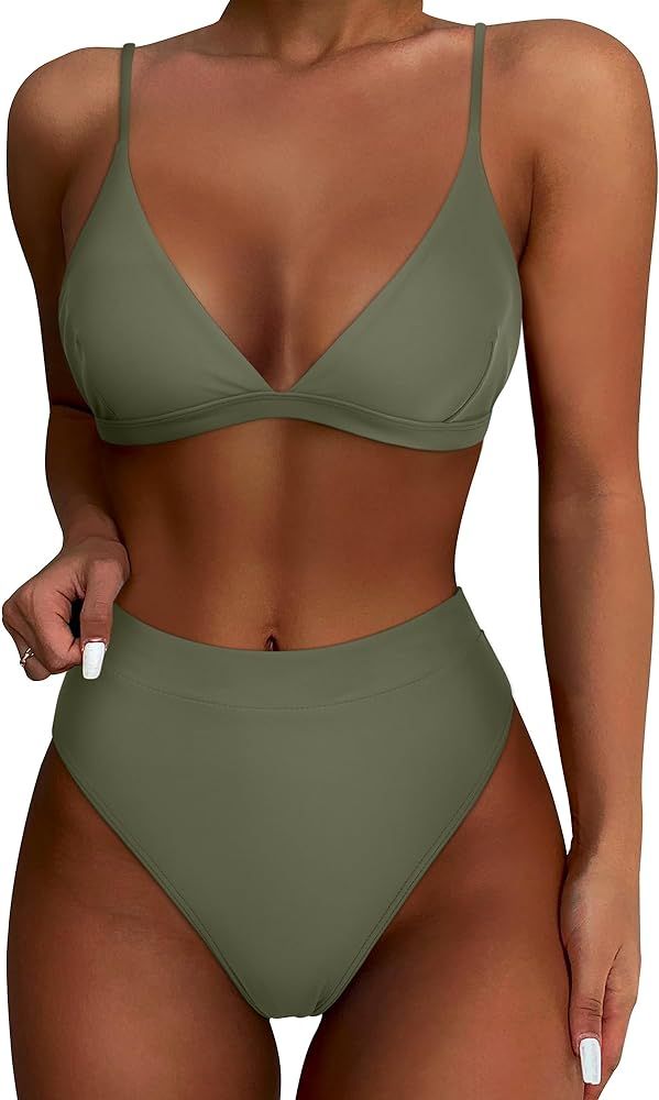 SUUKSESS Women High Waisted High Cut Bikini Set Sexy Triangle Two Piece Swimsuits | Amazon (US)