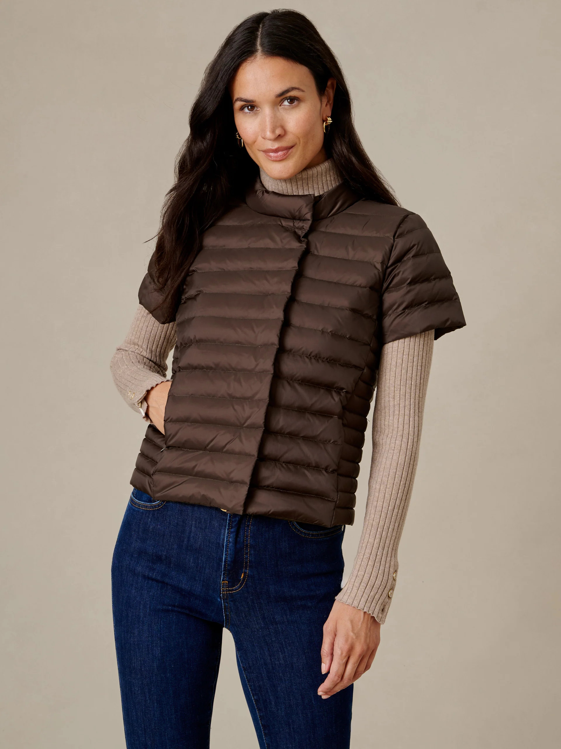 Dk_Olive Solid Kennedy Short Sleeve Puffer | Women's Jackets & Oute... | J.McLaughlin
