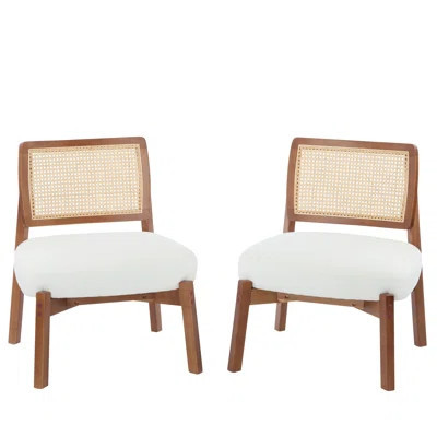 2 Beige Lounge Chair With Intricate Woven And Wooden Frame For Home Modern Of 2 , Living Room, Bedroom, Office | Wayfair North America