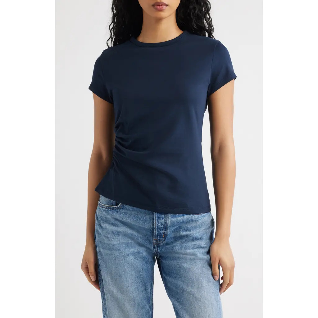 Madewell Asymmetric Ruched Jersey T-Shirt in Classic Navy at Nordstrom, Size Xx-Small | Nordstrom