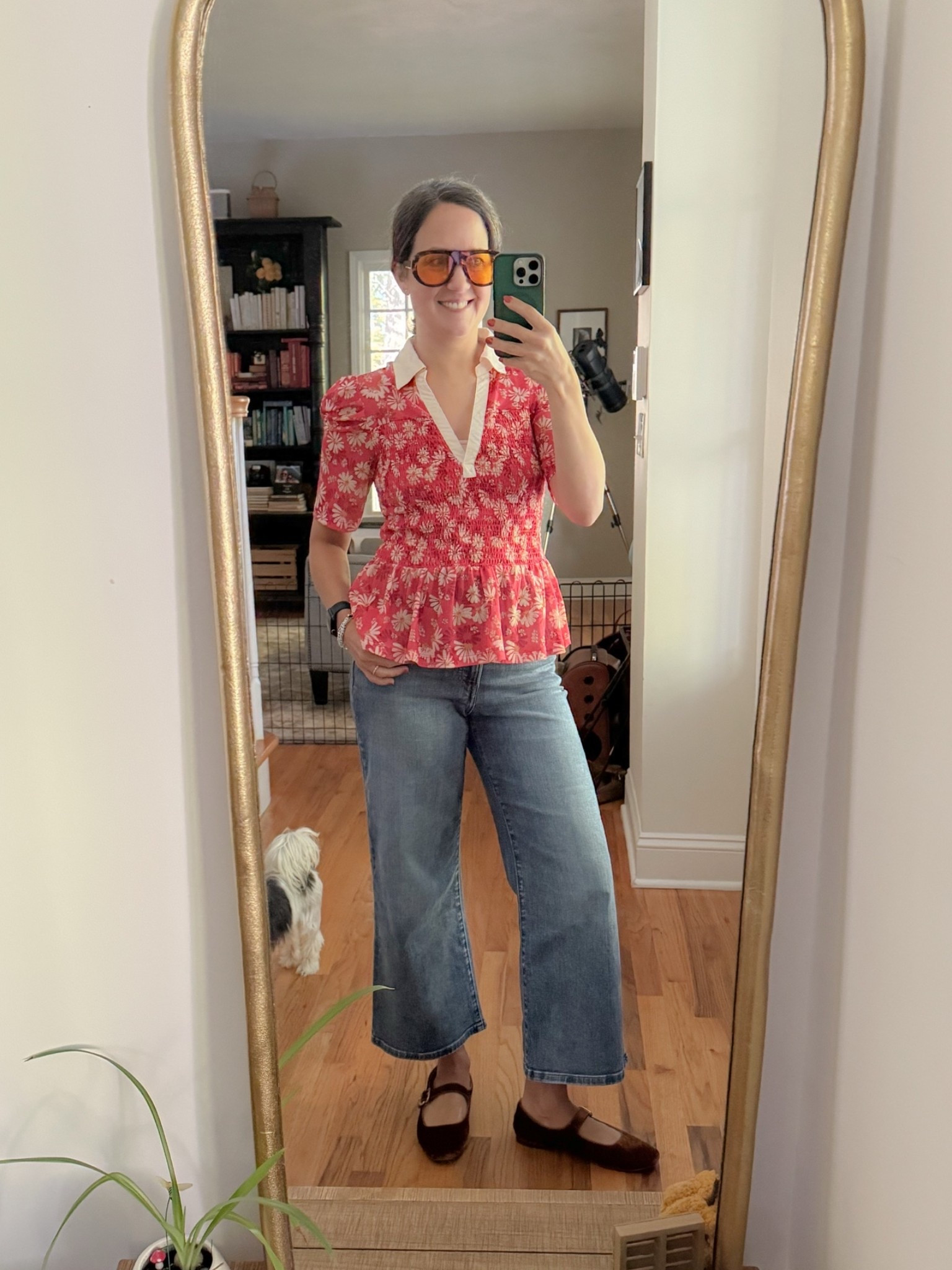 My Mom on the go outfit this Friday morning. These sunglasses make me instantly feel cool. 😎 
Older Anthropologie peplum blouse, Madewell jeans, Sam Edelman brown Mary Jane flats from last autumn that I still love 🤎

#LTKdayinmylife #LTKmomlife #LTKOver40