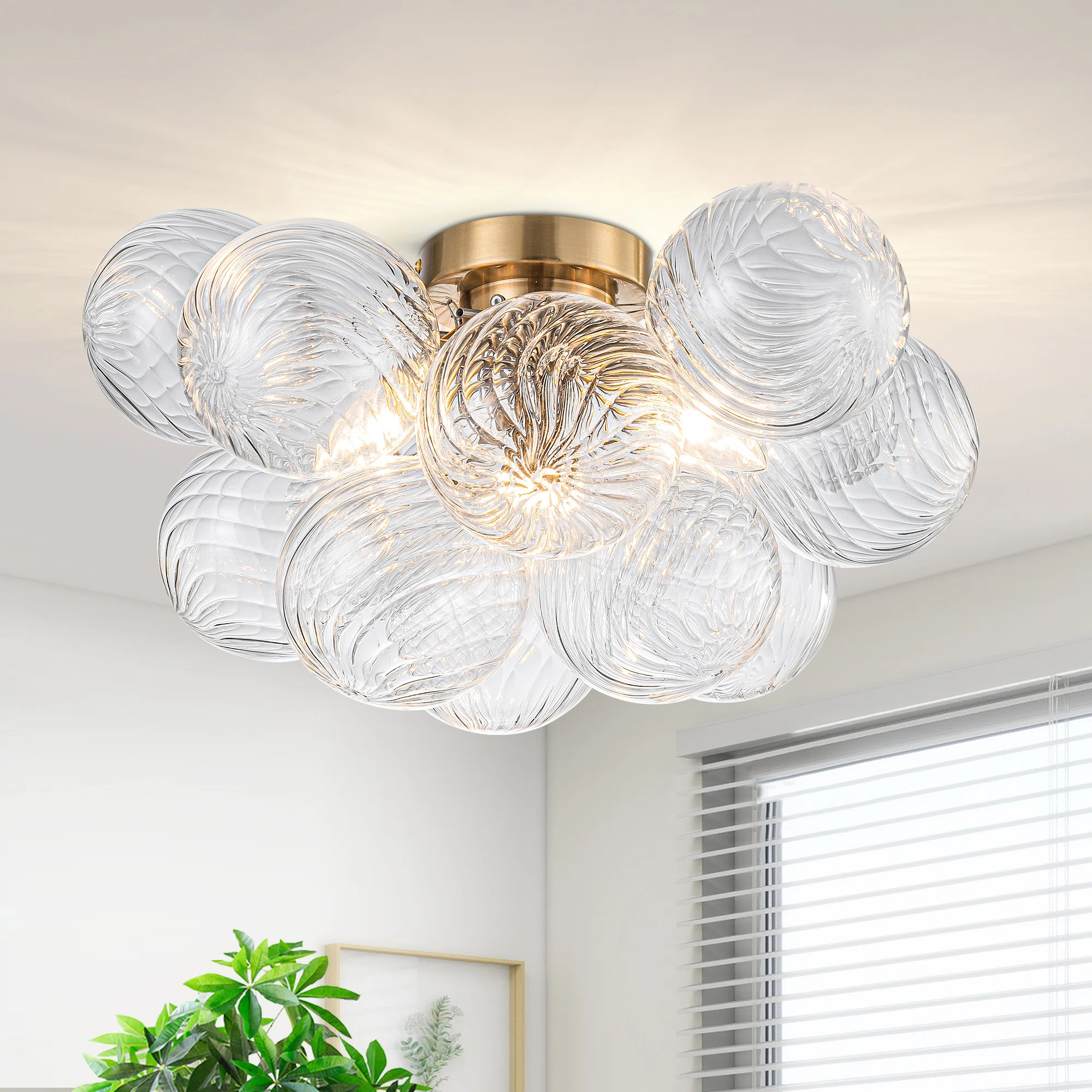 Maryamawit 3 - Light Dimmable Semi Flush Mount With 13 Swirled Glass Globe Bubble Ball | Wayfair North America
