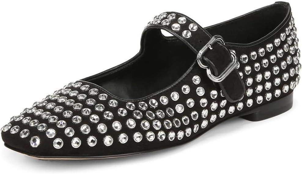 Rhinestone Flats for Women Studded Ballet Flats Sparkly Square Toe Buckle Strap Ballerina Mary Ja... | Amazon (US)