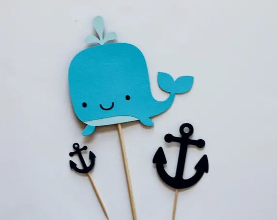 Anchor Cupcake Toppers • Nautical Cupcake Toppers • Anchor Cake Topper • Whale Cake Topper • Nautica | Etsy (US)