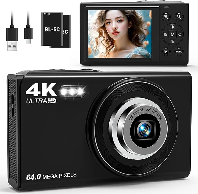 Digital Camera for Photography with 5X Optical Zoom, 4K WiFi Vlogging Camera for YouTube with Aut... | Amazon (US)