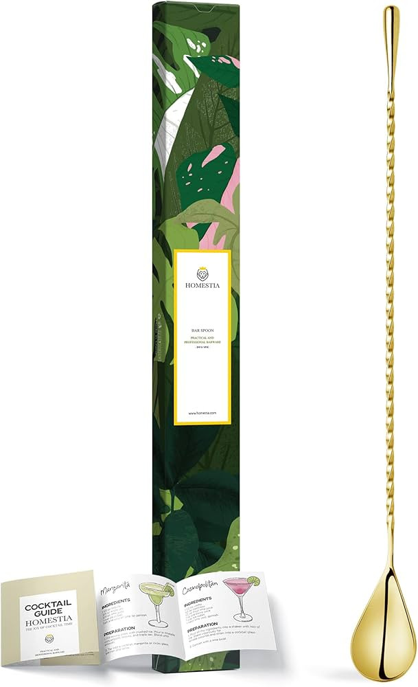 Homestia 12 Inches Gold Bar Spoon Stainless Steel Mixing Spoon Spiral Pattern Long Handle Cocktai... | Amazon (US)