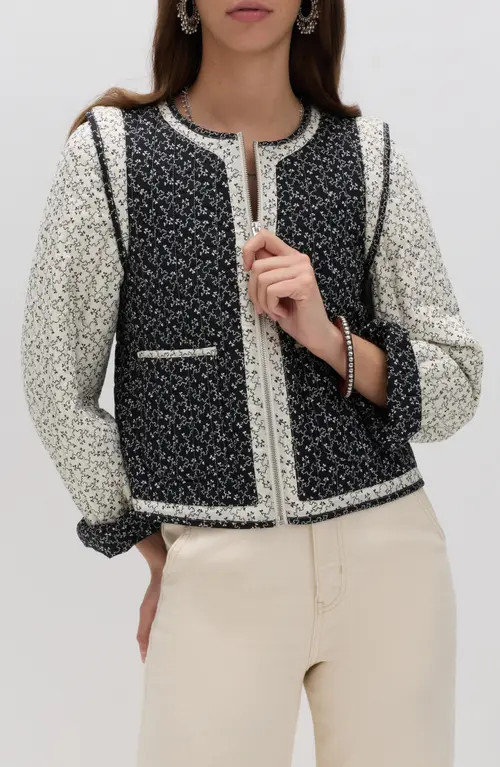 PER UNA BY M&S Mono Print Quilted Crop Jacket in Ecru Brown/Multi at Nordstrom, Size 14 | Nordstrom