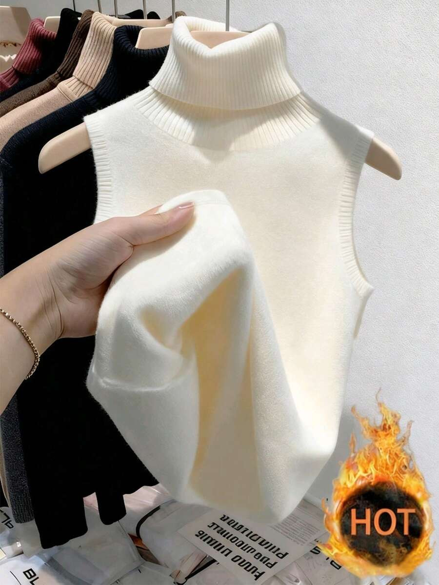 Franclia Fashionable New Autumn/Winter Women's White Sleeveless Knitted Vest, Stylish, Slimming, ... | SHEIN