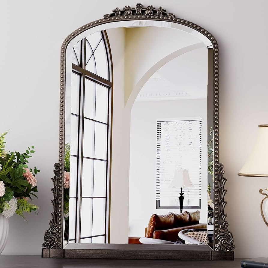 Wall Mirror, Vintage Carved Bathroom Mirror 22" x 32" Antique Metal Frame Wall Mirror for Bedroom... | Amazon (US)