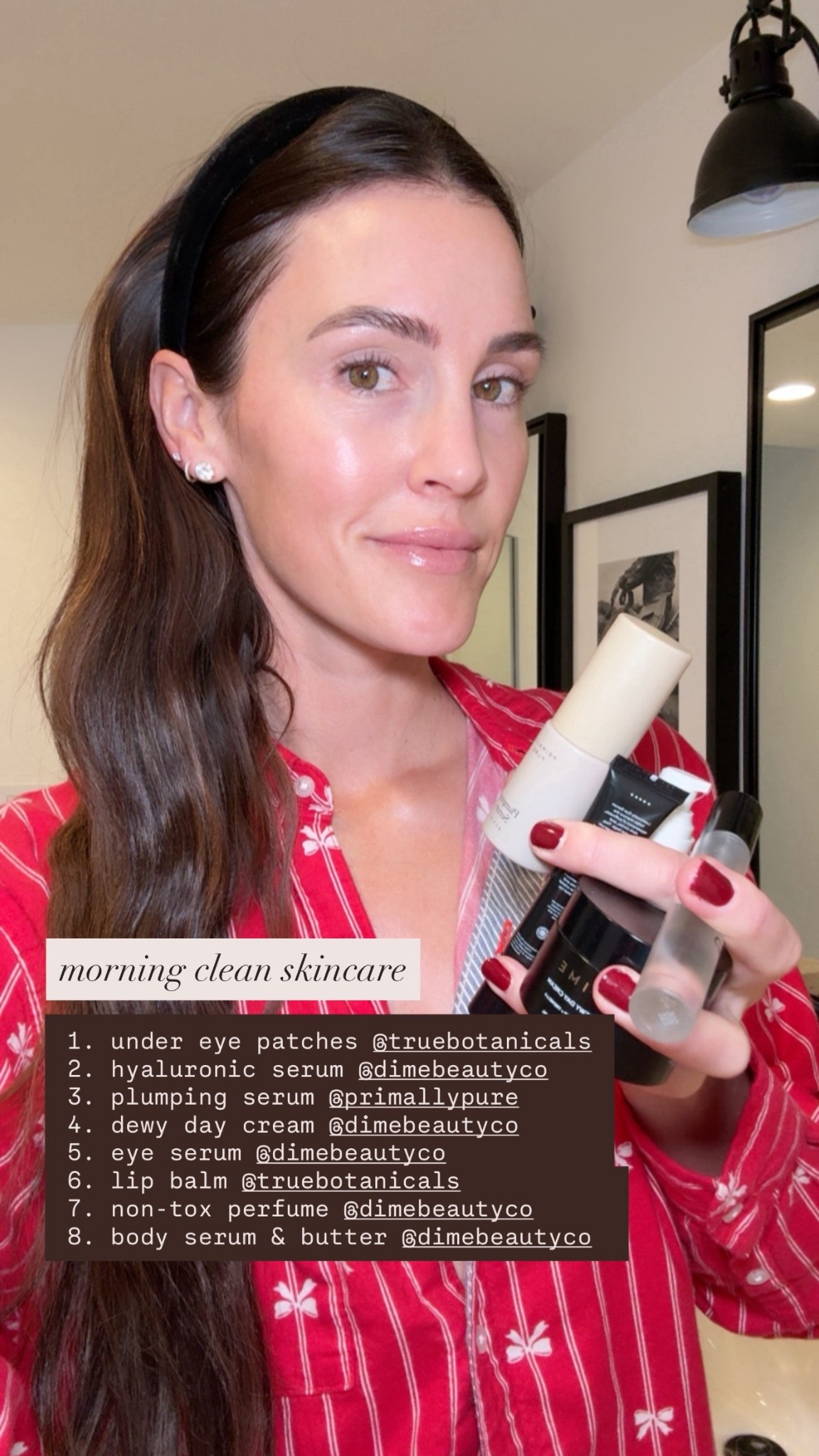 Morning clean skincare routine! Everything on sale! 20-30% off 
1. under eye patches @truebotanicals 2. hyaluronic serum @dimebeautyco 
3. plumping serum @primallypure 
4. dewy day cream @dimebeautyco 
5. eye serum @dimebeautyco 
6. lip balm @truebotanicals 
7. non-tox perfume @dimebeautyco 
8. body serum & butter @dimebeautyco 

#LTKselfcare #LTKBeauty #LTKmorningroutine