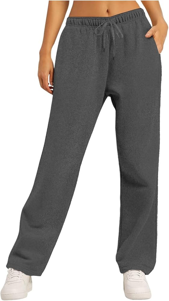 Sweatpants Women Women's Fleece Lined Sweatpants Baggy Wide Straight Leg Pants for Women Trendy D... | Amazon (US)