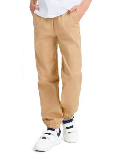 KEREDA Boys Uniform Pants Pull On Twill Jogger Pants for Boys School Clothes with Pockets 9-10 Years Khaki | Amazon (US)