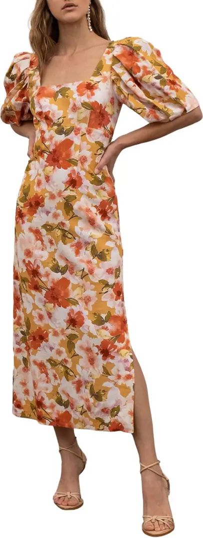 Floral Cutout Puff Sleeve Midi Dress | Nordstrom