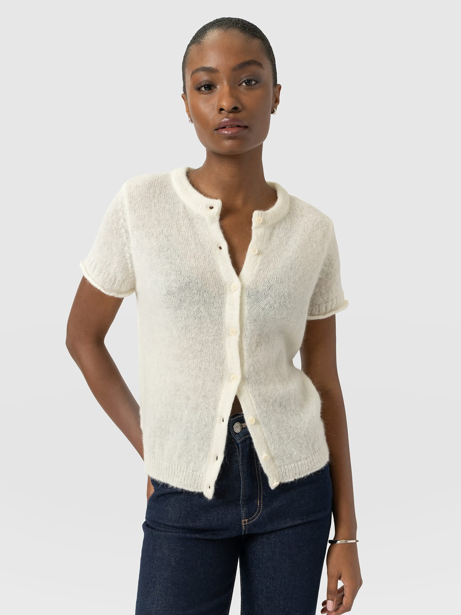 Ariella Short Sleeve Cardigan - Cream | Saint + Sofia UK