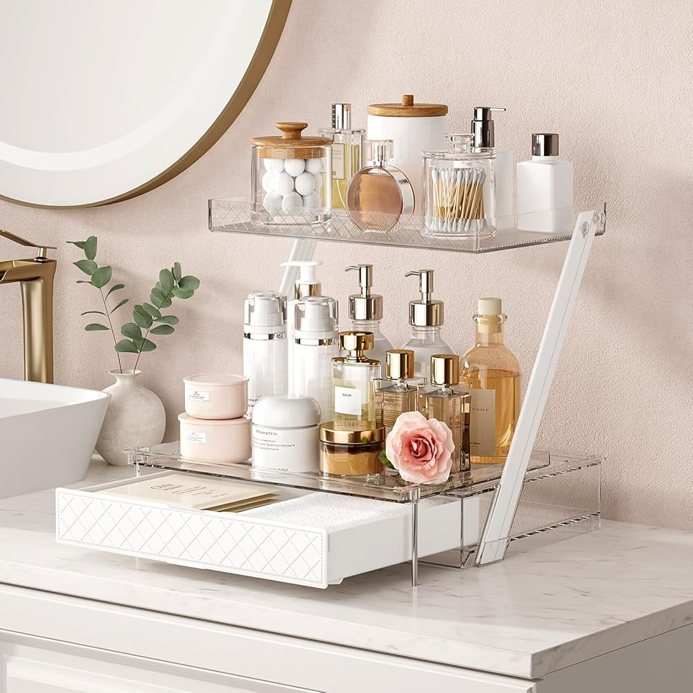 Makeup Organizer Countertop with Drawers & Lid, Skincare Organizer for Vanity, Large Cosmetic Org... | Amazon (US)