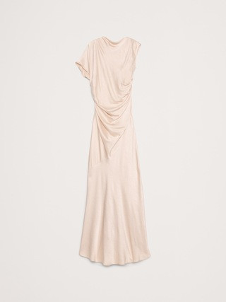 Asymmetrical Hammered Satin Draped Maxi Dress | Banana Republic (US)