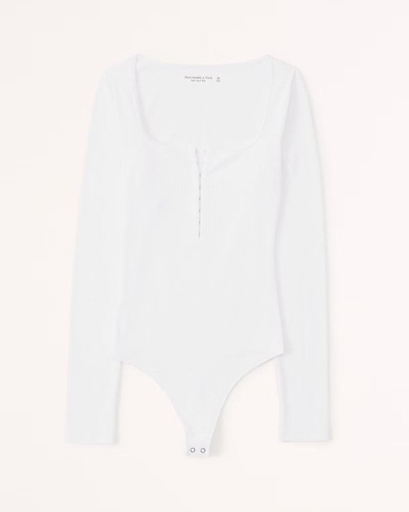 Long Sleeve Hook-and-Eye Henley Bodysuit | Abercrombie & Fitch (US)