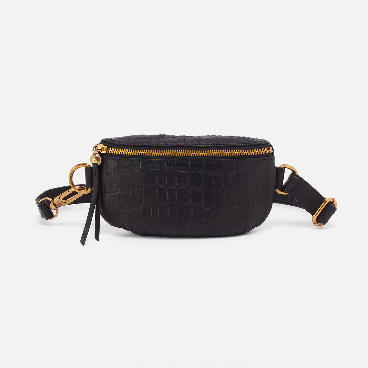 Fern Belt Bag in Croco Embossed Leather - Black | HOBO Bags