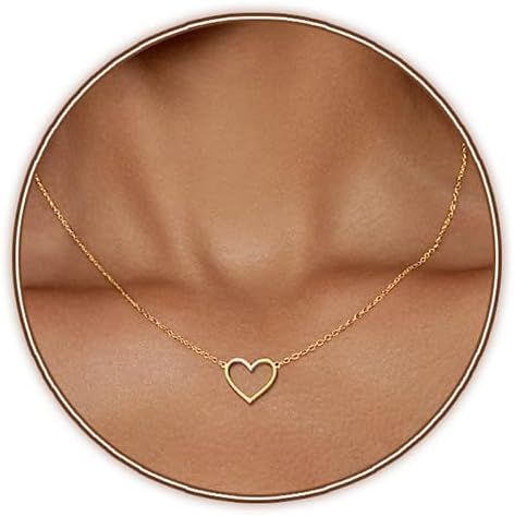 Zeffy Cute Heart Necklace 18k Gold Plated Tiny Heart Pendant Choker Necklaces Small Gold Love Ope... | Amazon (US)