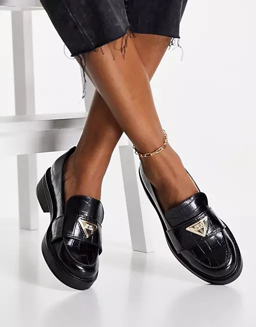 River Island branded chunky croc loafer shoe in black | ASOS (Global)