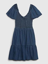 Flutter Sleeve Smocked Denim Mini Dress | Gap (US)
