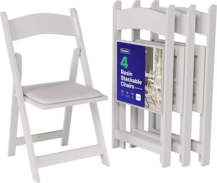 SIMPLEX 4 White Folding Chairs \u2013 Resin Stackable Foldable Chairs with Padded Seats \u2013 Co... | Amazon (US)