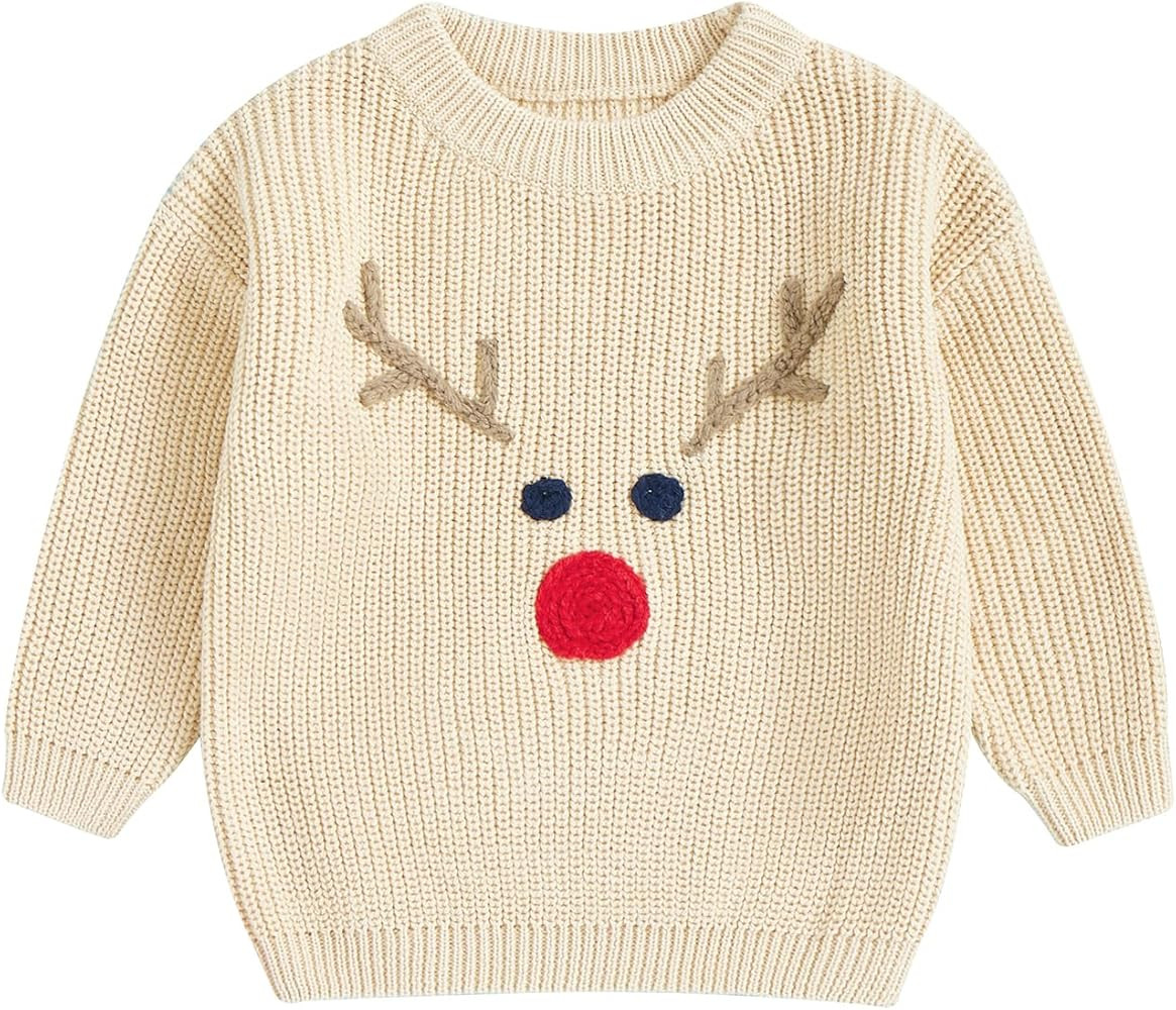 Toddler Baby Girl Boy Christmas Outfit My First Christmas/Elk Embroidery Sweater Crewneck Sweatsh... | Amazon (US)