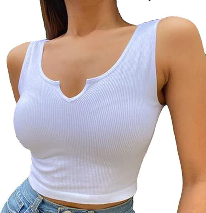 Artfish Women's Scoop Neck Sleeveless Knit Ribbed Fitted Casual Basic Crop Tank Top | Amazon (US)