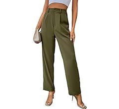 SweatyRocks Women's Elegant High Waist Solid Long Pants Office Trousers | Amazon (US)