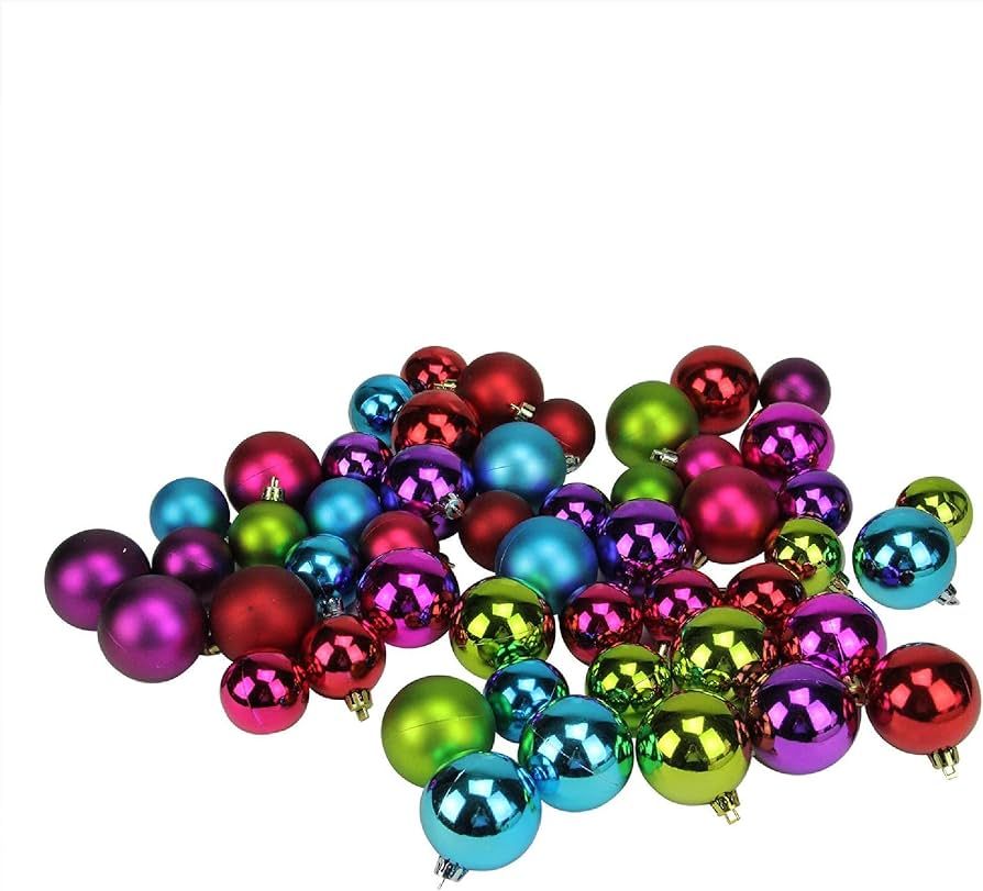 50ct Purple and Green Shatterproof 2-Finish Christmas Ball Ornaments 2" (50mm), Plastic | Amazon (US)
