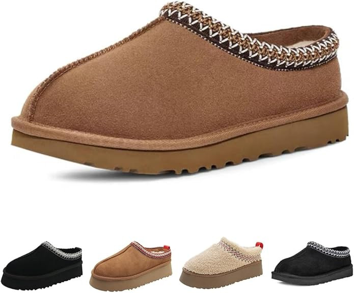 Women's Platform Mini Boots Slippers for Women Warm Fuzzy Slippers Slip on Fur Fleece Lined Suede... | Amazon (US)