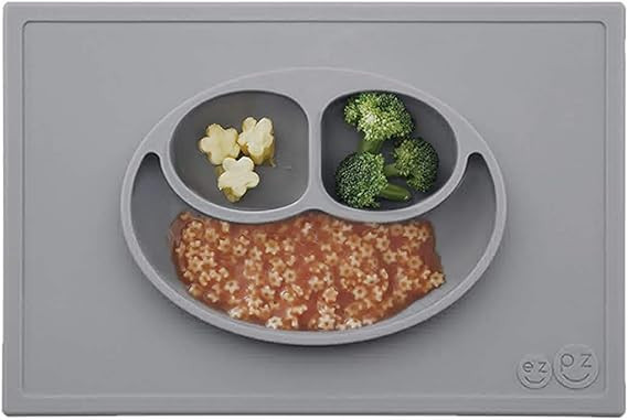 ezpz Happy Mat (Gray) - 100% Silicone Suction Plate with Built-in Placemat for Toddlers + Prescho... | Amazon (US)