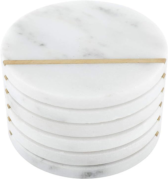 GMRS Home Natural Marble Round Coaster Set of 4 (Brass Inlay) | Amazon (US)