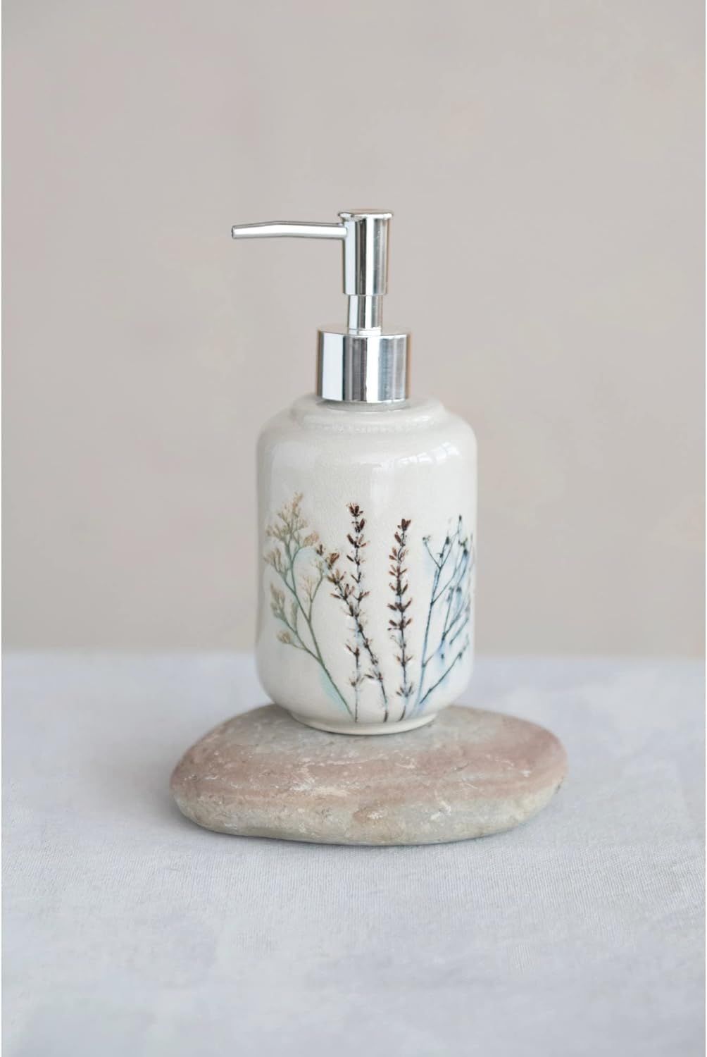 Creative Co-Op Debossed Stoneware Floral Soap Dispenser, Reactive Crackle Glaze | Amazon (US)