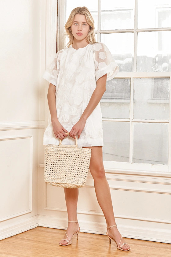 Make it Sweeter White Floral Jacquard Mini Shift Dress | Lulus (US)