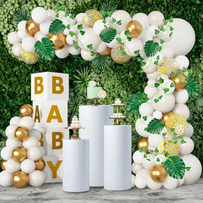 3pcs Cylinder Pedestal Stands For Parties Decoration, Metal Fluted Pedestal Display Plinth Pillars For Wedding Birthday Party Backdrop Decor, White | Wayfair North America