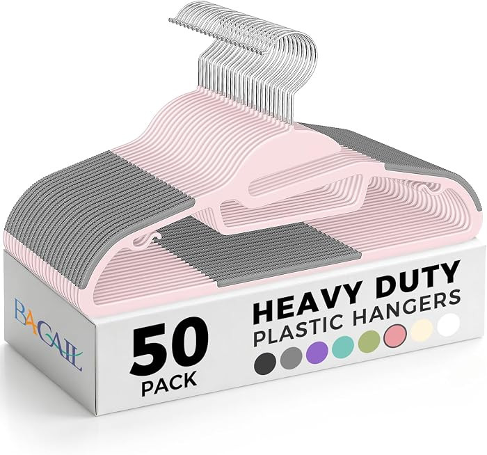 Heavy Duty Plastic Hangers 50 Pack with Non-Slip Design,0.2 Inches Thick,360\u00b0Swivel Hook Spa... | Amazon (US)