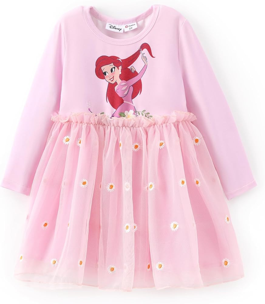 Disney Frozen Elsa Princess Cinderella Ariel Jasmine Rapunzel Baby/Toddler Dress, Ruffle Long-Sle... | Amazon (US)