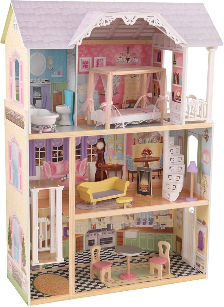 KidKraft Kaylee Wooden Dollhouse, Almost 4 Feet Tall with Elevator, Stairs and 10 Accessories, Gi... | Amazon (US)